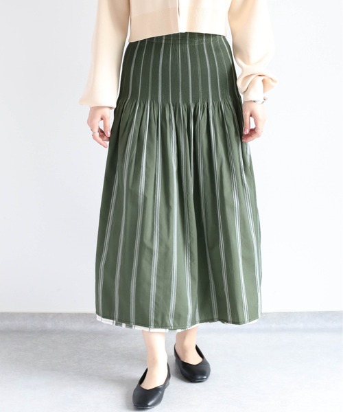 cepo（セポ）の「チェック＆ストライプ リバーシブルフレアースカート（スカート・レディース・ブラック/オリーブ・M）」の22枚目の写真