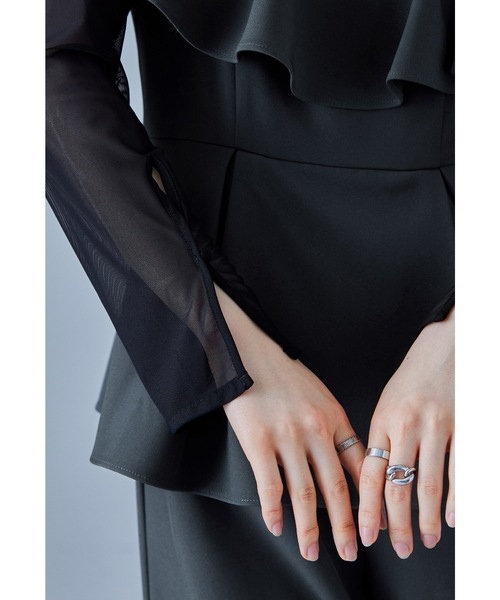 シアーインナートップススリットスリーブレースドットフォーマル結婚式パーティードレス