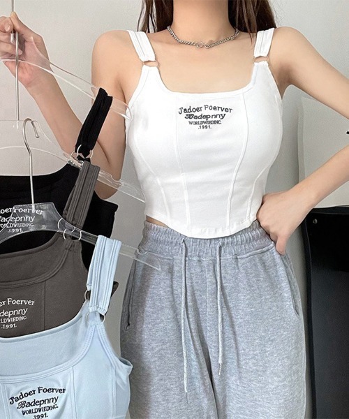 Miniministore(ミニミニストア)の「カップ付き タンクトップ ショート丈韓国(タンクトップ・レディース・ホワイト/ダークグレー/ブラック/ライトブルー・FREE)」の14枚目の写真