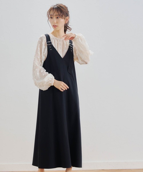Droite lautreamont(ドロワットロートレアモン)の「ドライウェザーストレッチジャンパースカート≪洗濯機で洗える≫(ジャンパースカート・レディース・ブラック/ライトグレー・M/S)」の1枚目の写真