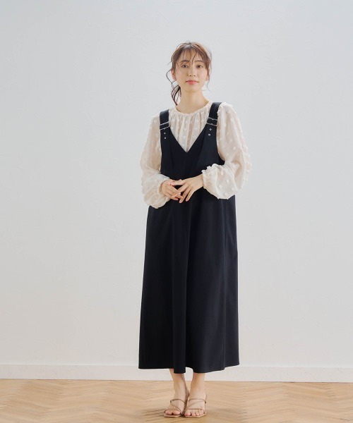 Droite lautreamont(ドロワットロートレアモン)の「ドライウェザーストレッチジャンパースカート≪洗濯機で洗える≫(ジャンパースカート・レディース・ブラック/ライトグレー・M/S)」の3枚目の写真