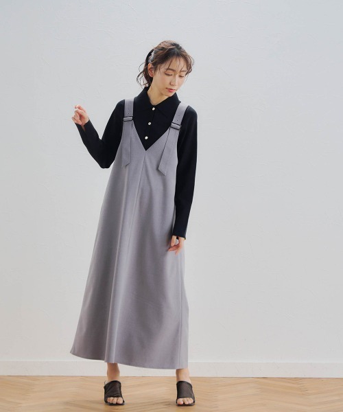 Droite lautreamont(ドロワットロートレアモン)の「ドライウェザーストレッチジャンパースカート≪洗濯機で洗える≫(ジャンパースカート・レディース・ブラック/ライトグレー・M/S)」の6枚目の写真
