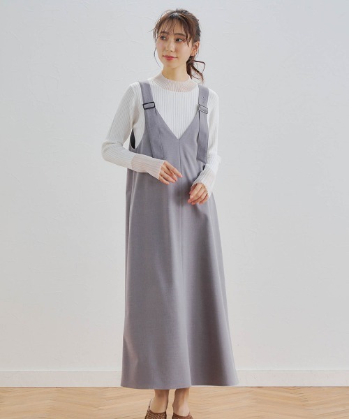 Droite lautreamont(ドロワットロートレアモン)の「ドライウェザーストレッチジャンパースカート≪洗濯機で洗える≫(ジャンパースカート・レディース・ブラック/ライトグレー・M/S)」の8枚目の写真