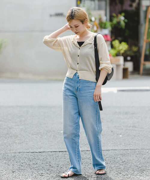 ITEMS URBANRESEARCH（アイテムズ アーバンリサーチ）の「シアークルーネックショートカーディガン（カーディガン/ボレロ・レディース・ブラック/オフホワイト/ブルー・FREE）」の9枚目の写真