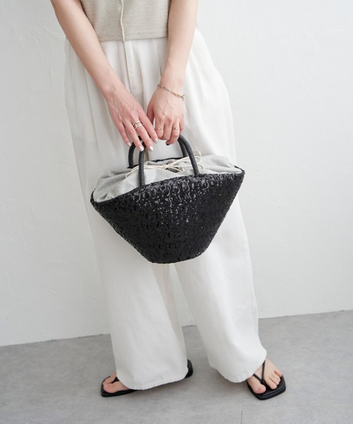 notch.（ノッチ）の「COOCO クーコ スパンコールかごバッグ（かごバッグ・レディース・ブラック/ゴールド・ONESIZE）」の7枚目の写真