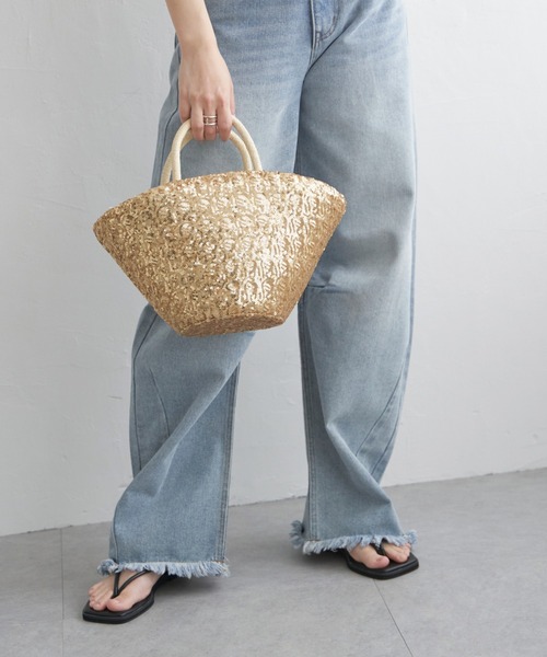 notch.（ノッチ）の「COOCO クーコ スパンコールかごバッグ（かごバッグ・レディース・ブラック/ゴールド・ONESIZE）」の9枚目の写真