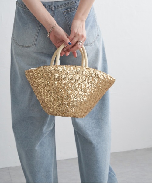 notch.（ノッチ）の「COOCO クーコ スパンコールかごバッグ（かごバッグ・レディース・ブラック/ゴールド・ONESIZE）」の11枚目の写真