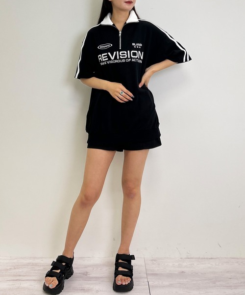 INGNI（イング）の「ハーフZIP袖ラインスポーツロゴチュニック（スウェット・レディース・ブラック/オフホワイト/オートミール・M）」の11枚目の写真