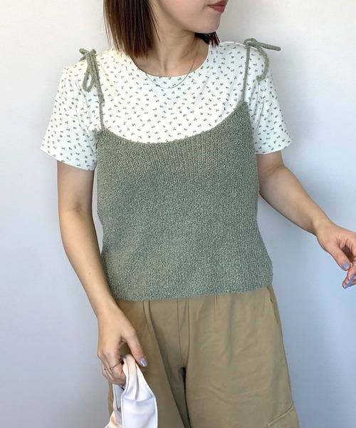 セール】ミックスビスチェ花柄半袖Tシャツセット（ニット