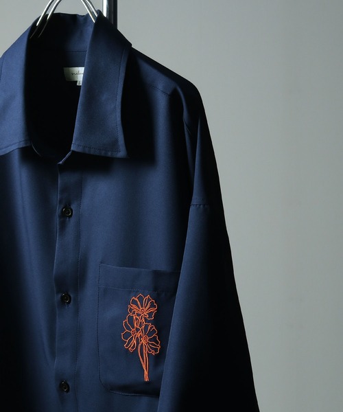 NILWAY（ニルウェイ）の「刺繍デザイン オーバーサイズ ドレープレギュラー半袖シャツ/刺繍 オーバーサイズレギュラーカラーシャツ（シャツ/ブラウス・メンズ・ホワイト/ライトグレー/ネイビー/ブラック/チャコールグレー・MEDIUM/LARGE）」の7枚目の写真
