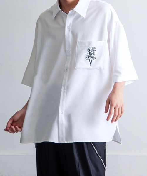 NILWAY（ニルウェイ）の「刺繍デザイン オーバーサイズ ドレープレギュラー半袖シャツ/刺繍 オーバーサイズレギュラーカラーシャツ（シャツ/ブラウス・メンズ・ホワイト/ライトグレー/ネイビー/ブラック/チャコールグレー・MEDIUM/LARGE）」の18枚目の写真