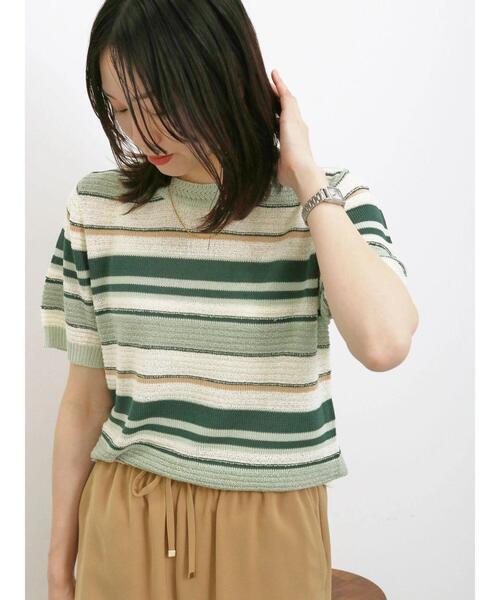 Samansa Mos2 blue（サマンサモスモスブルー）の「マルチボーダーニットプルオーバー（ニット/セーター・レディース・ミント/イエロー/ブラック・F）」の3枚目の写真