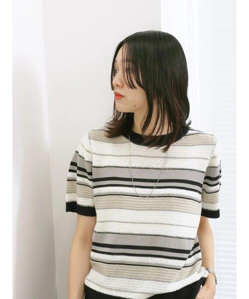 Samansa Mos2 blue（サマンサモスモスブルー）の「マルチボーダーニットプルオーバー（ニット/セーター・レディース・ミント/イエロー/ブラック・F）」の4枚目の写真