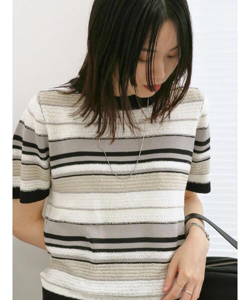 Samansa Mos2 blue（サマンサモスモスブルー）の「マルチボーダーニットプルオーバー（ニット/セーター・レディース・ミント/イエロー/ブラック・F）」の6枚目の写真