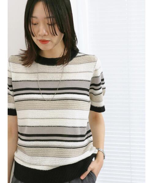 Samansa Mos2 blue（サマンサモスモスブルー）の「マルチボーダーニットプルオーバー（ニット/セーター・レディース・ミント/イエロー/ブラック・F）」の7枚目の写真