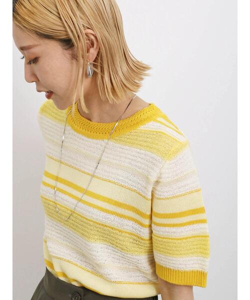 Samansa Mos2 blue（サマンサモスモスブルー）の「マルチボーダーニットプルオーバー（ニット/セーター・レディース・ミント/イエロー/ブラック・F）」の10枚目の写真