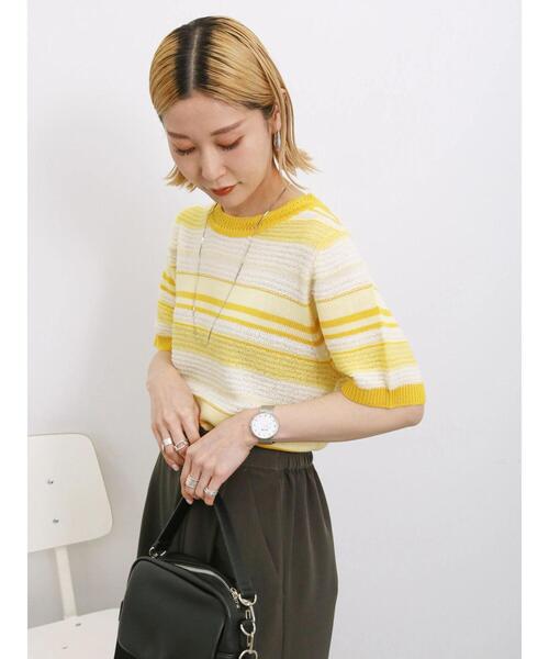 Samansa Mos2 blue（サマンサモスモスブルー）の「マルチボーダーニットプルオーバー（ニット/セーター・レディース・ミント/イエロー/ブラック・F）」の11枚目の写真