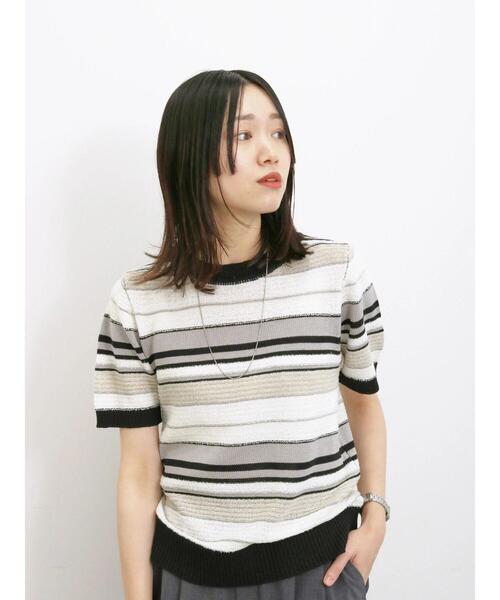 Samansa Mos2 blue（サマンサモスモスブルー）の「マルチボーダーニットプルオーバー（ニット/セーター・レディース・ミント/イエロー/ブラック・F）」の21枚目の写真