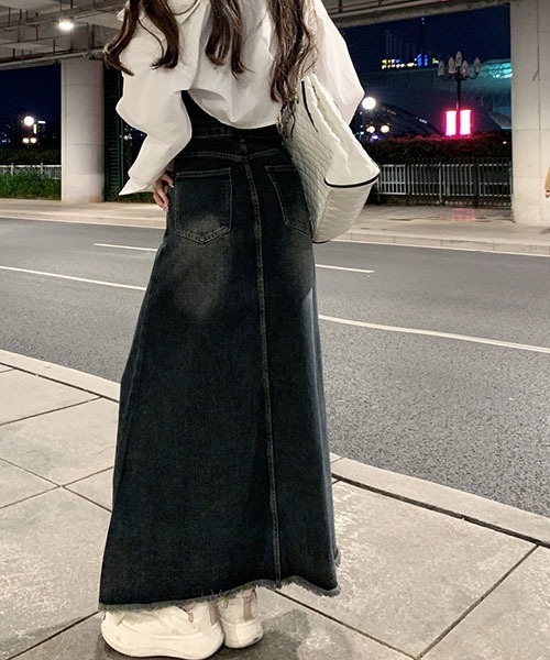 gossip!ロサンゼルス(ゴシップロサンゼルス)の「ハイウェストデニムロングスカート(デニムスカート・レディース・インディゴブルー・L/S/M)」の7枚目の写真