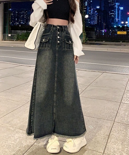 gossip!ロサンゼルス(ゴシップロサンゼルス)の「ハイウェストデニムロングスカート(デニムスカート・レディース・インディゴブルー・L/S/M)」の9枚目の写真