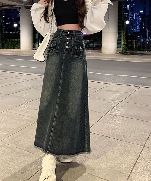 gossip!ロサンゼルス(ゴシップロサンゼルス)の「ハイウェストデニムロングスカート(デニムスカート・レディース・インディゴブルー・L/S/M)」の5枚目の写真