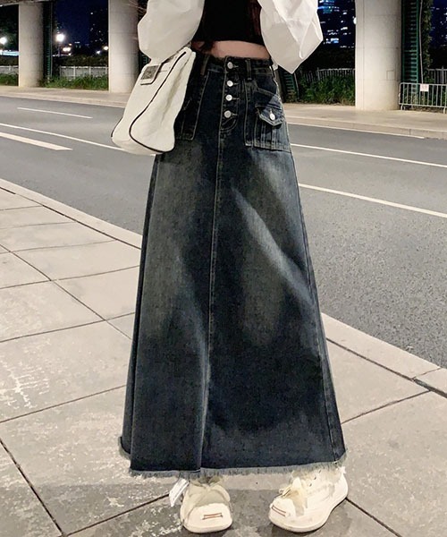 gossip!ロサンゼルス(ゴシップロサンゼルス)の「ハイウェストデニムロングスカート(デニムスカート・レディース・インディゴブルー・L/S/M)」の11枚目の写真
