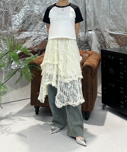 sedacle girl（セダクルガール）の「ラグランラインストーンロゴトップス（Tシャツ/カットソー・レディース・ブルー/オフホワイト・FREE）」の5枚目の写真