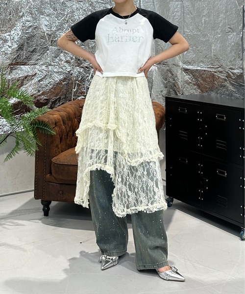 sedacle girl（セダクルガール）の「ラグランラインストーンロゴトップス（Tシャツ/カットソー・レディース・ブルー/オフホワイト・FREE）」の6枚目の写真