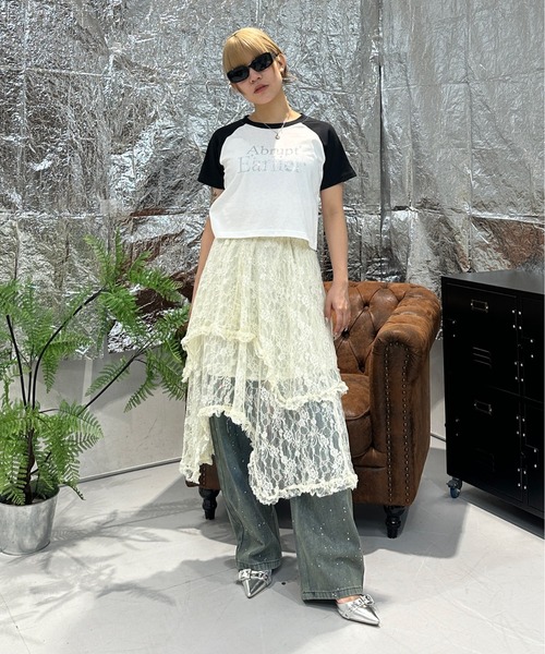 sedacle girl（セダクルガール）の「ラグランラインストーンロゴトップス（Tシャツ/カットソー・レディース・ブルー/オフホワイト・FREE）」の7枚目の写真