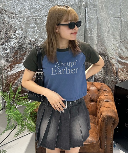 sedacle girl（セダクルガール）の「ラグランラインストーンロゴトップス（Tシャツ/カットソー・レディース・ブルー/オフホワイト・FREE）」の9枚目の写真