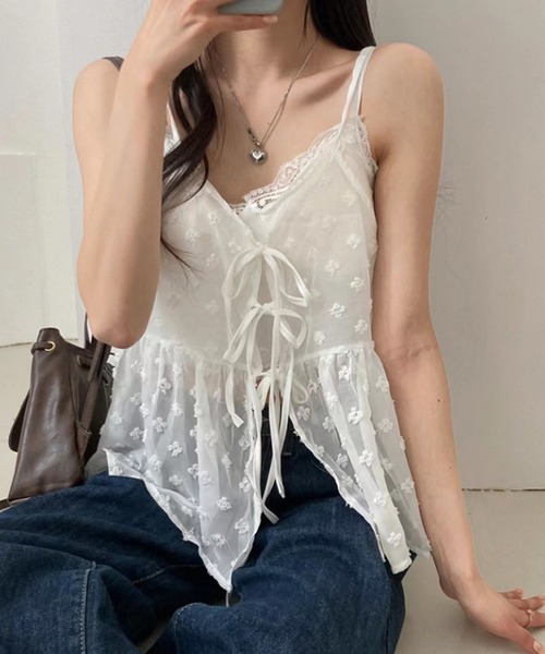 miyumiyu様✫IENA ビスチェティアードキャミソール Chiina】レースリボン レイヤードキャミソール ビスチェ