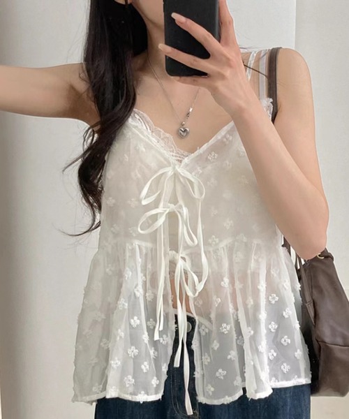 Chiina（チーナ）の「【Chiina】レースリボン　レイヤードキャミソール ビスチェ（キャミソール・レディース・ブラック/ホワイト・FREE）」の13枚目の写真