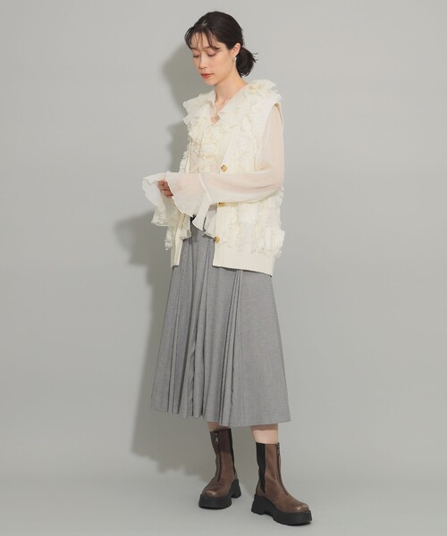 Ray BEAMS（レイビームス）の「フリンジ ジャカード ベスト カーディガン（ベスト・レディース・オフホワイト/ブラック・ONE SIZE）」の12枚目の写真