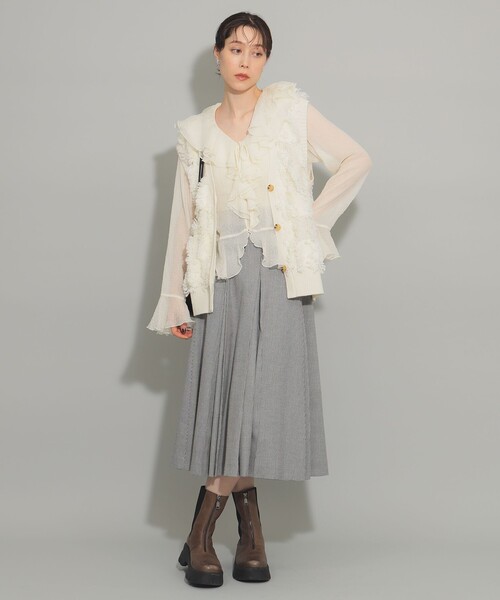 Ray BEAMS（レイビームス）の「フリンジ ジャカード ベスト カーディガン（ベスト・レディース・オフホワイト/ブラック・ONE SIZE）」の13枚目の写真