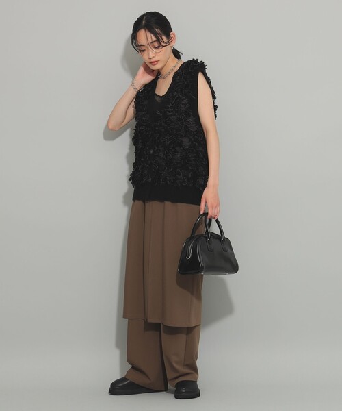 Ray BEAMS（レイビームス）の「フリンジ ジャカード ベスト カーディガン（ベスト・レディース・オフホワイト/ブラック・ONE SIZE）」の10枚目の写真