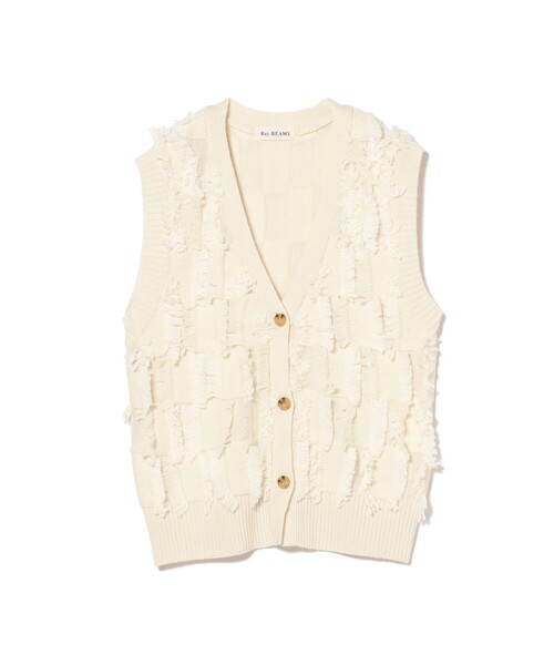 Ray BEAMS（レイビームス）の「フリンジ ジャカード ベスト カーディガン（ベスト・レディース・オフホワイト/ブラック・ONE SIZE）」の20枚目の写真
