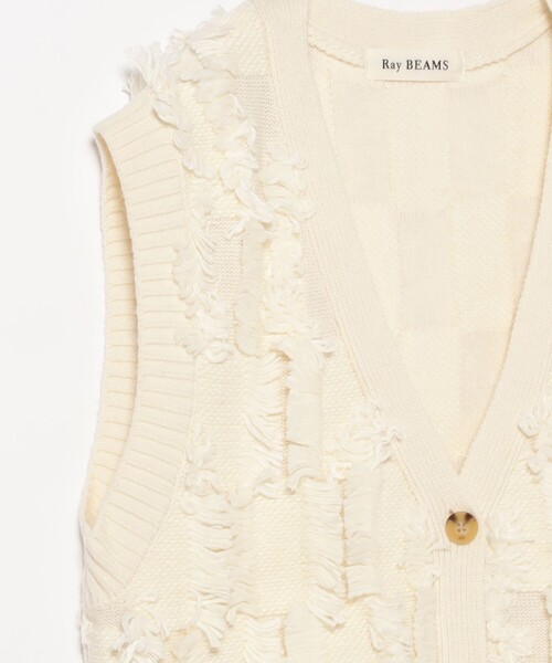 Ray BEAMS（レイビームス）の「フリンジ ジャカード ベスト カーディガン（ベスト・レディース・オフホワイト/ブラック・ONE SIZE）」の22枚目の写真