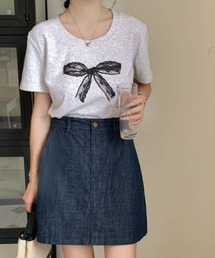 プリントリボン半袖Tシャツ