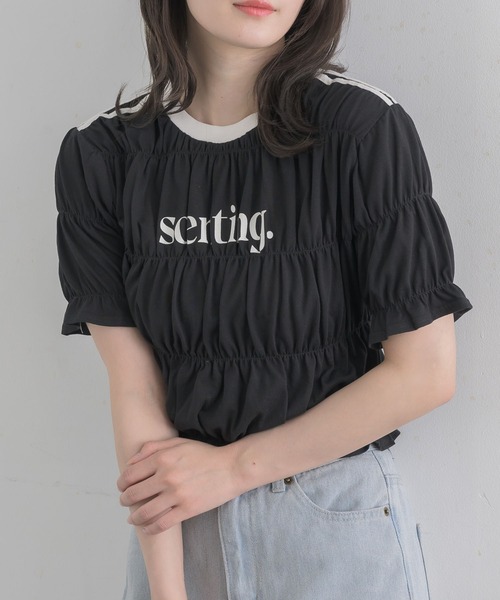 RETRO GIRL（レトロガール）の「ラインシャーリングTEE（Tシャツ/カットソー・レディース・ブラック/ブルー/オフホワイト・FREE）」の2枚目の写真