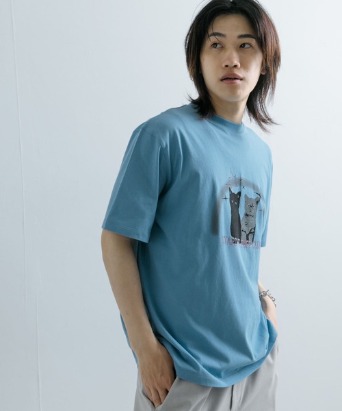 セール】キャットグラフィックプリントTシャツ A（Tシャツ