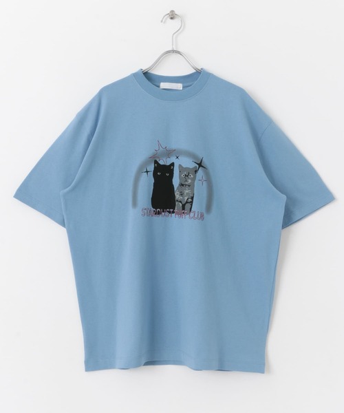 売れ筋商品|||アンナ フィールド Tシャツ レディース トップス Top - blue-grey セール】キャットグラフィックプリントTシャツ A（Tシャツ