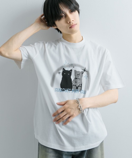 SENSE OF PLACE by URBAN RESEARCH（センスオブプレイスバイアーバンリサーチ）の「キャットグラフィックプリントTシャツ A（Tシャツ/カットソー・メンズ・ホワイト/ライトブルー/ブラック・LARGE/MEDIUM）」の4枚目の写真