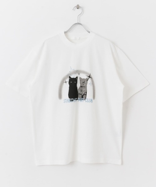 SENSE OF PLACE by URBAN RESEARCH（センスオブプレイスバイアーバンリサーチ）の「キャットグラフィックプリントTシャツ A（Tシャツ/カットソー・メンズ・ホワイト/ライトブルー/ブラック・LARGE/MEDIUM）」の6枚目の写真