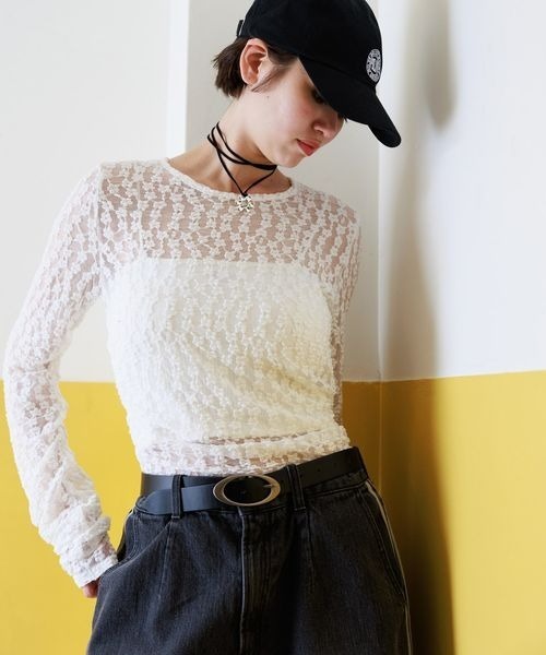 PBLIM（ページボーイリム）の「PBLIM/レーストップス（Tシャツ/カットソー・レディース・ブラック/オフホワイト・FREE）」の4枚目の写真