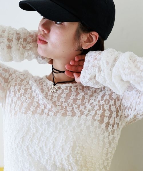 PBLIM（ページボーイリム）の「PBLIM/レーストップス（Tシャツ/カットソー・レディース・ブラック/オフホワイト・FREE）」の7枚目の写真