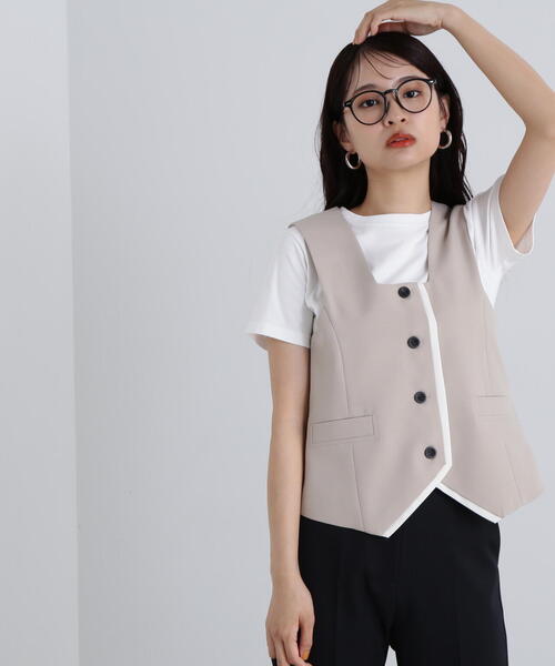 N.(N. Natural Beauty Basic)(エヌエヌナチュラルビューティーベーシック)の「◆スクエアフロントジレ(ベスト・レディース・ブラウン/ベージュ・MEDIUM)」の7枚目の写真