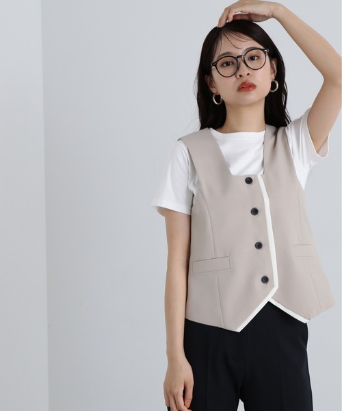 N.(N. Natural Beauty Basic)(エヌエヌナチュラルビューティーベーシック)の「◆スクエアフロントジレ(ベスト・レディース・ブラウン/ベージュ・MEDIUM)」の2枚目の写真