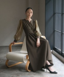 GIRL（ガール）の「[低身長 大きいサイズあり(~4L)]オーガンジースリーブXラインキーネック フレア ロング 結婚式 ワンピース パーティードレス オケージョンドレス 3L 4L お呼ばれ 二次会 成人式 同窓会 謝恩会 マタニティ 妊婦（ドレス）」