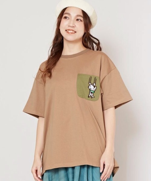 チャイハネ（チャイハネ）の「【チャイハネ】さすらいネコおかか ポケットTシャツ（Tシャツ/カットソー・メンズ・ブルー/ブラウン・FREE）」の3枚目の写真