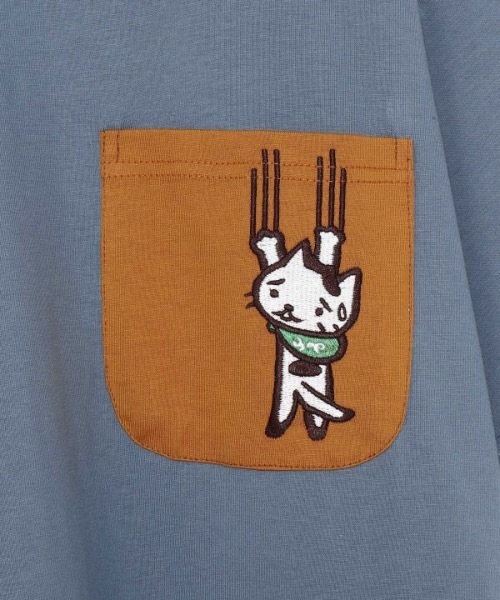 チャイハネ（チャイハネ）の「【チャイハネ】さすらいネコおかか ポケットTシャツ（Tシャツ/カットソー・メンズ・ブルー/ブラウン・FREE）」の6枚目の写真